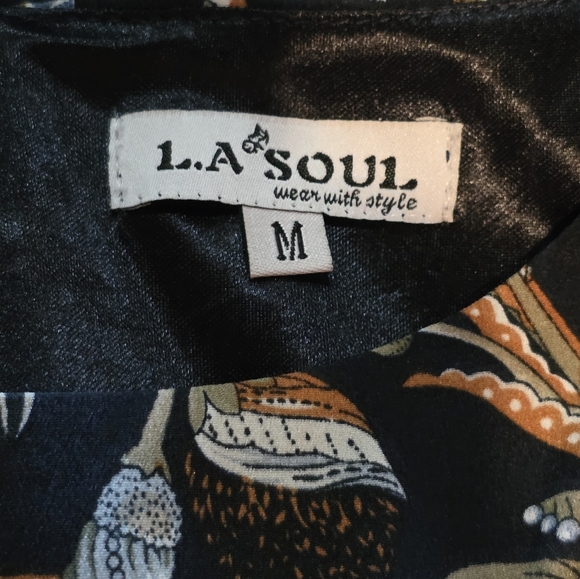 L.A. Soul Black Floral Sleeveless Fit & Flare Dress Size M Tie Back - Picture 8 of 9